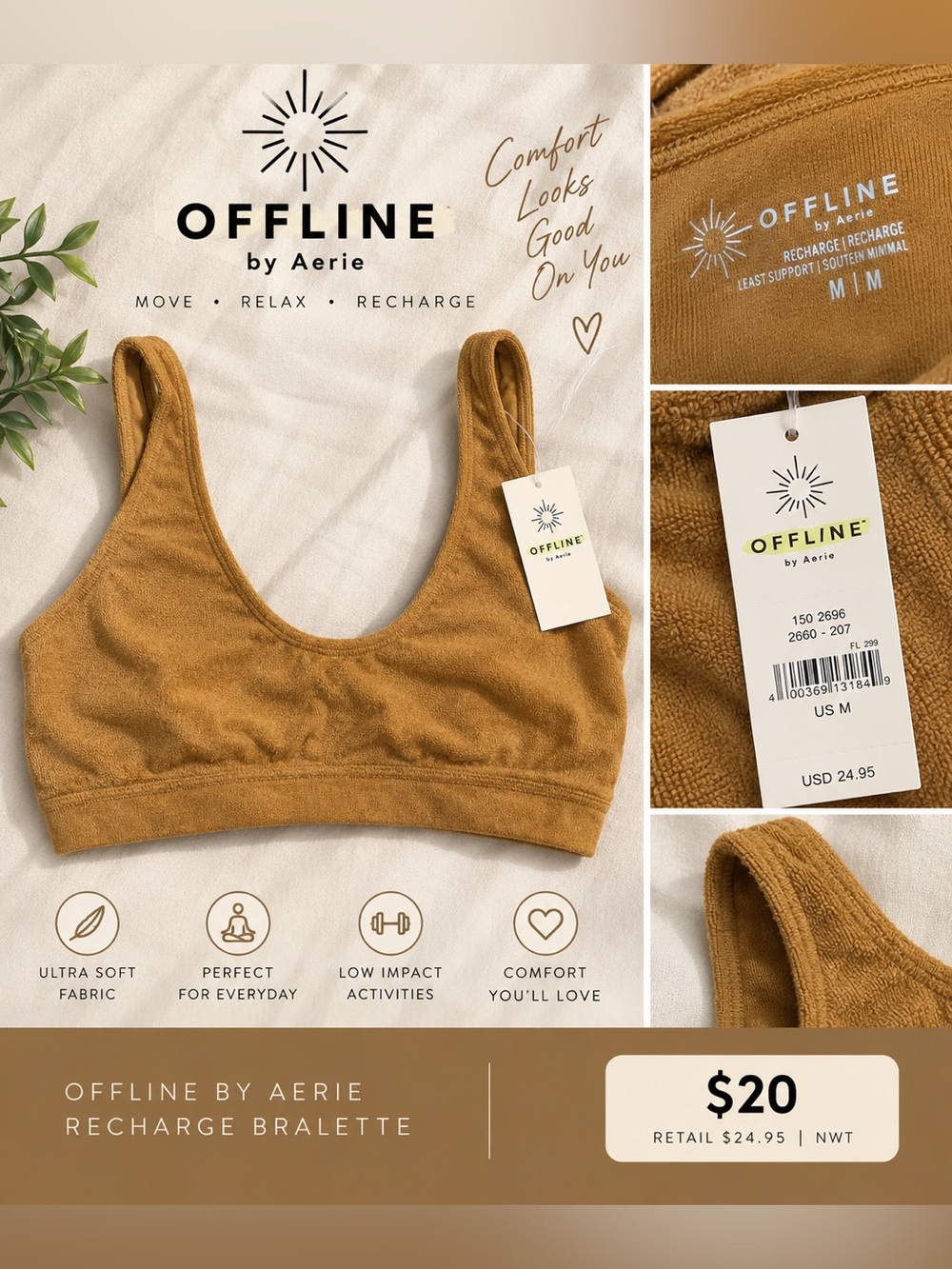 aerie Offline Recharge Bralette in Camel Brown